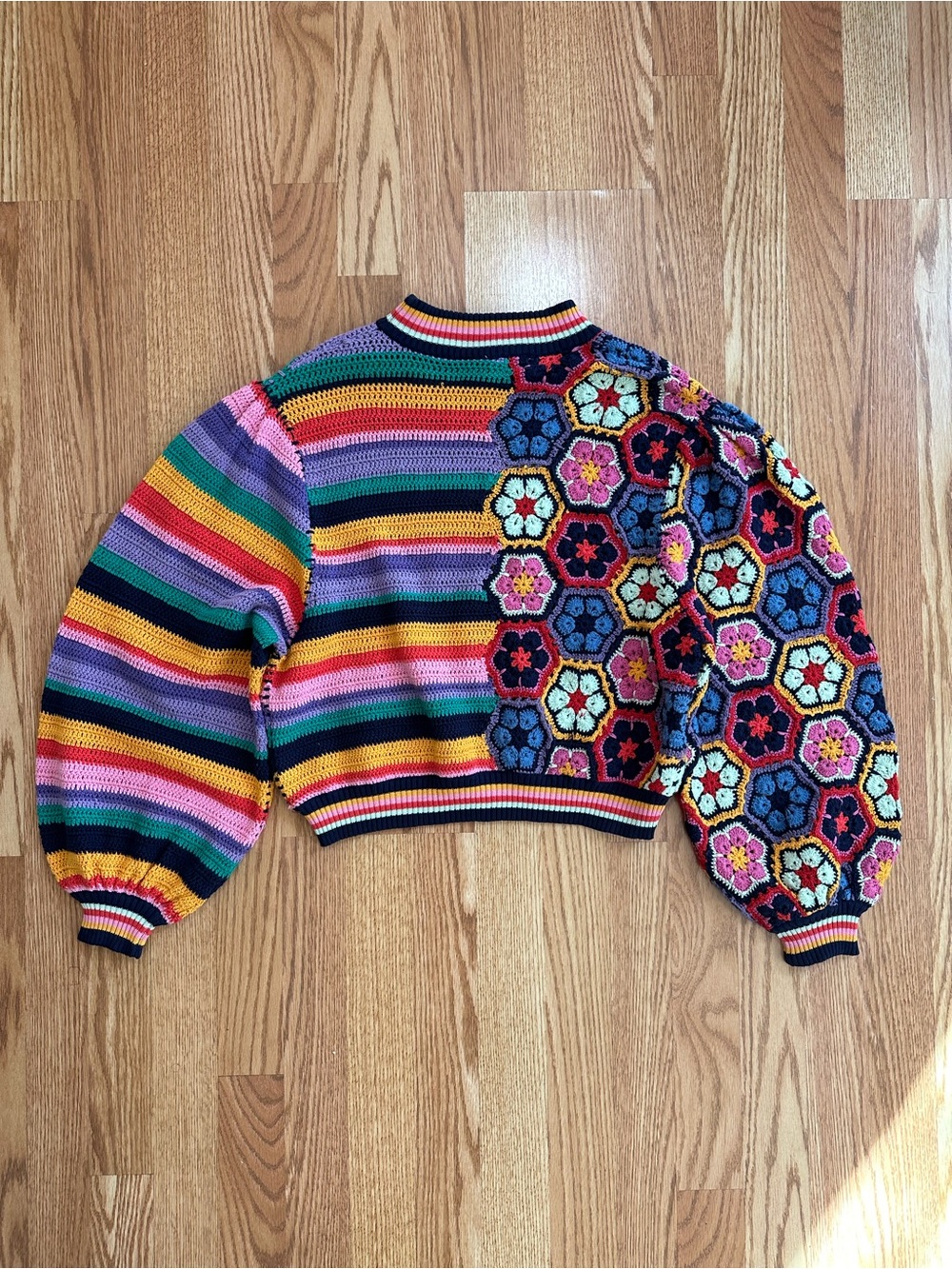 FARM RIO Multicolor Crochet Knit Balloon Sleeve Sweater - Picture 8 of 13